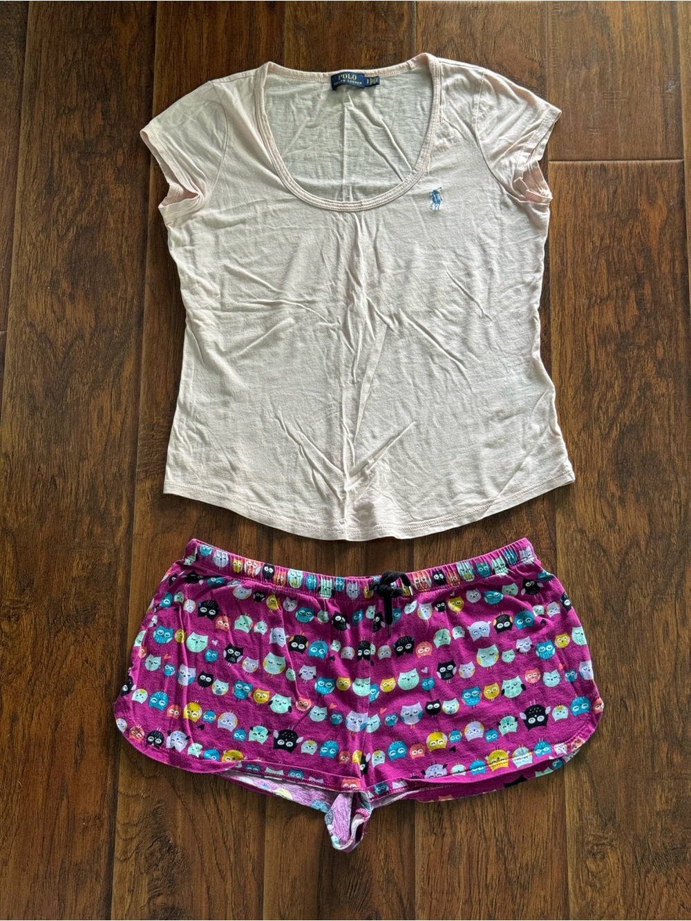 Polo by Ralph Lauren Pink Scoop Neck Sleep Tee & Owl-Print Shorts Set